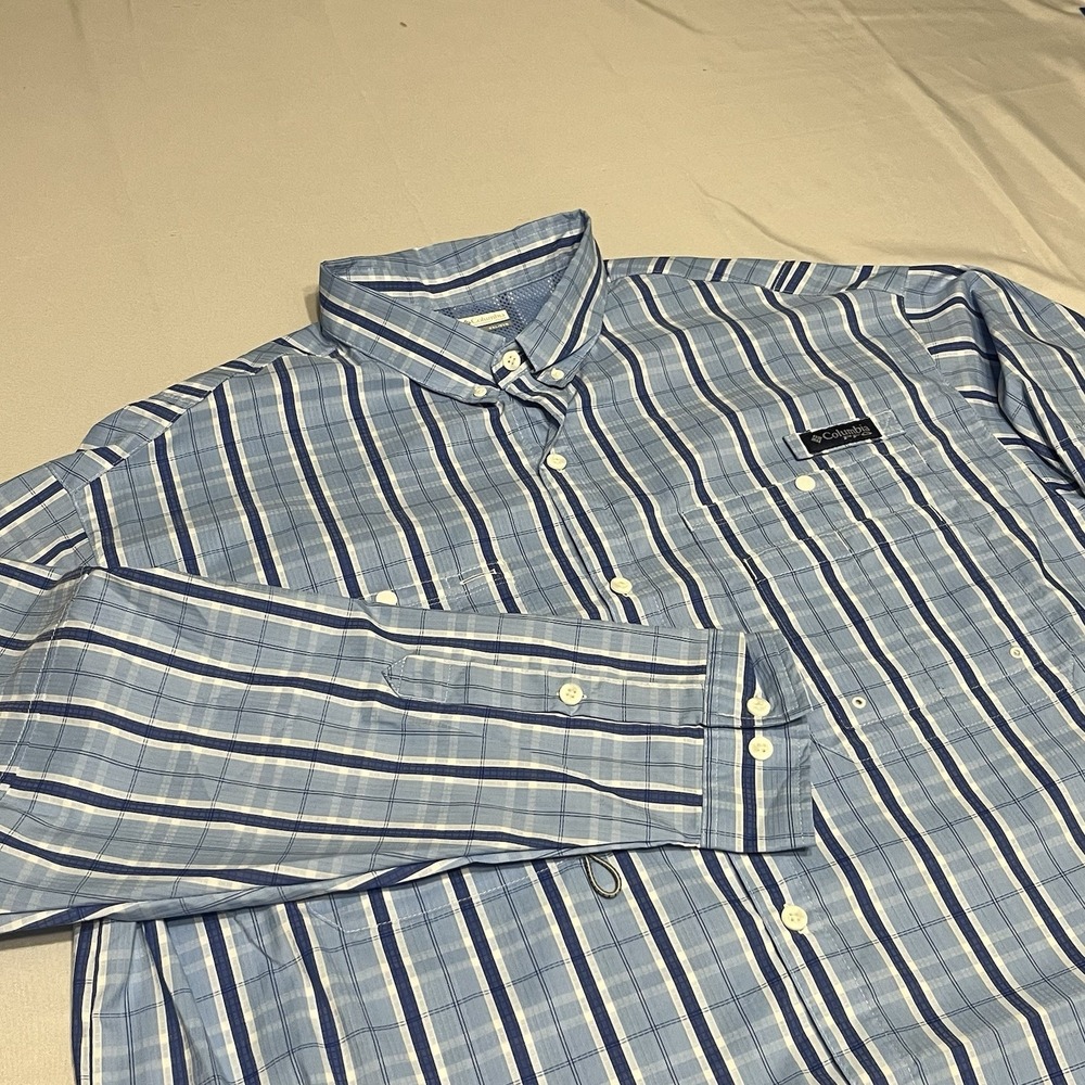 Columbia PFG Omni Shade Long Sleeve Shirt Mens 2XL Blue Plaid Vented Fishing